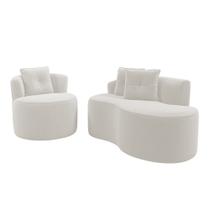 Kit Sofá e Poltrona Orgânica Living Bob com Almofadas Bouclê Off White - Desk Design Kit Sofá e Poltrona Orgânica Living Bob com Almofadas Bouclê Off White - Desk Design