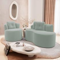 Kit Sofá e Poltrona Orgânica Living Bob com Almofadas Bouclê Verde Menta - Abmaza