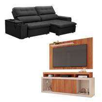 Kit Sofá Ferguile Genebra 3 Lugares Retrátil com USB e Rack Painel TV 65 New Oscar Caemmun Kit Sofá Ferguile Genebra 3 Lugares Retrátil com USB e Rack Painel TV 65 New Oscar Caemmun
