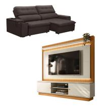 Kit Sofá Genebra 3 Lugares Com Estante Home Led Guararapes Café/nature/off White Kit Sofá Genebra 3 Lugares Com Estante Home Led Guararapes Café/nature/off White