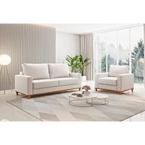Kit Sofá Living 3 Lugares 180cm e Poltrona Linho Alpino Bege Amêndoa Kit Sofá Living 3 Lugares 180cm e Poltrona Linho Alpino Bege Amêndoa