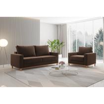 Kit Sofá Living 3 Lugares 1,80M Poltrona Veludo Alpino Marrom Bombom Kit Sofá Living 3 Lugares 1,80M Poltrona Veludo Alpino Marrom Bombom