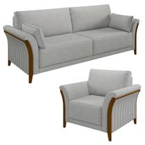Kit Sofá Living 3 Lugares e Poltrona 102cm Pés Madeira Roya M22 Linho Cinza - Mpozenato Kit Sofá Living 3 Lugares e Poltrona 102cm Pés Madeira Roya M22 Linho Cinza - Mpozenato