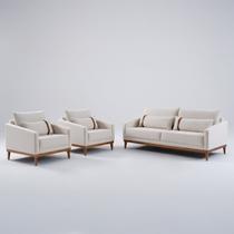 Kit Sofá Living Fixo 2 Lugares 220cm com 2 Poltronas Lisboa Linho Bege NS