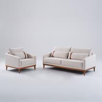 Kit Sofá Living Fixo 2 Lugares 260cm com Poltrona Lisboa Linho Bege NS