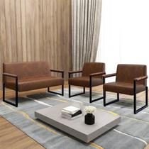 Kit Sofá Lugares e 2 Poltronas Niterói Preto/Marrom Kit Sofá Lugares e 2 Poltronas Niterói Preto/Marrom