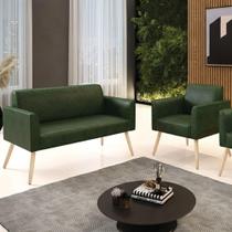 Kit Sofá Marisa 3 Lugares Pé Palito Verde material sintético D'Rossi Kit Sofá Marisa 3 Lugares Pé Palito Verde material sintético D'Rossi