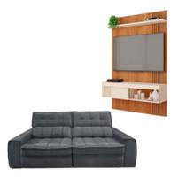 Kit Sofá Matielo América 3 Lugares Retrátil Reclinável com Painel TV 45 Jade Caemmun