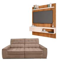 Kit Sofá Matielo América 3 Lugares Retrátil Reclinável com Painel TV 55 Esmeralda Caemmun Kit Sofá Matielo América 3 Lugares Retrátil Reclinável com Painel TV 55 Esmeralda Caemmun