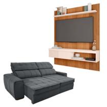 Kit Sofá Matielo América 3 Lugares Retrátil Reclinável com Painel TV 55 Esmeralda Caemmun