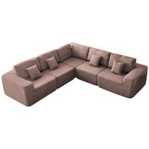 Kit Sofá Modular 5 Lugares Moderno Curvo Orgânico Adapt Linho - Amarena Móveis