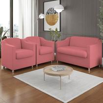 Kit Sofá Namoradeira + 02 Poltrona Tilla Recepção Sala Suede
