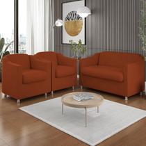 Kit Sofá Namoradeira + 02 Poltrona Tilla Recepção Sala Suede