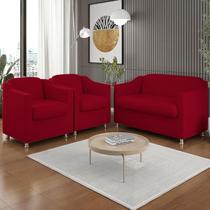 Kit Sofá Namoradeira + 02 Poltrona Tilla Recepção Sala Suede