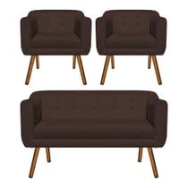 Kit Sofá Namoradeira 2 Lugares e 02 Poltronas Julia Marrom Kit Sofá Namoradeira 2 Lugares e 02 Poltronas Julia Marrom