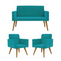Kit Sofá Namoradeira + 2 Poltronas Decorativas azul Turquesa