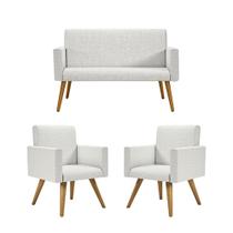 Kit Sofá Namoradeira + 2 Poltronas Decorativas Tecido Linho Kit Sofá Namoradeira + 2 Poltronas Decorativas Tecido Linho