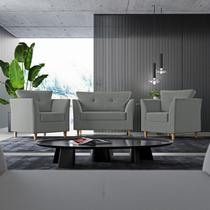 Kit Sofá Namoradeira e 02 Poltronas Para Sala Decorativa Isis Suede Cinza Visan Estofados Kit Sofá Namoradeira e 02 Poltronas Para Sala Decorativa Isis Suede Cinza Visan Estofados
