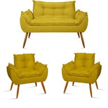 Kit Sofá Namoradeira Opala + 2 Poltronas Opala Balaqui Decor Cor:amarelo