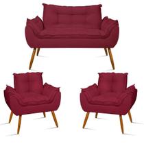 Kit Sofá Namoradeira Opala + 2 Poltronas Opala Balaqui Decor Cor:marsala Kit Sofá Namoradeira Opala + 2 Poltronas Opala Balaqui Decor Cor:marsala