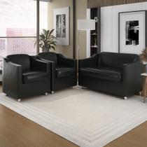 Kit Sofá Namoradeira Reforçada Tilla + 02 Poltronas Recepção