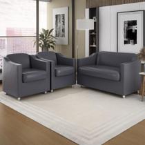 KIT Sofá Namoradeira Tilla + 2 Poltronas Sala Recepção