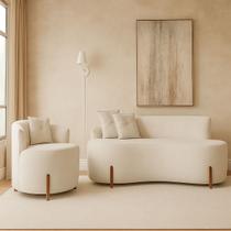 Kit Sofá Orgânico Feijão Com Poltrona Pé De Madeira Bouclé Minimalista Kit Sofá Orgânico Feijão Com Poltrona Pé De Madeira Bouclé Minimalista