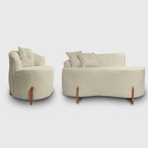 Kit Sofá Orgânico Feijão Com Poltrona Pé De Madeira Bouclé Minimalista