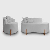 Kit Sofá Orgânico Feijão Com Poltrona Pé De Madeira Bouclé Minimalista