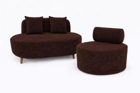 Kit Sofá Orgânico Feijão Para Sala Quarto 115 Cm 02 Almofadas e Poltrona Orgânica Decorativa Flora Veludo Marrom Do Lar