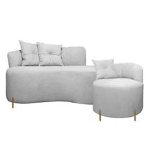 Kit Sofá Orgânico Grécia 2 Lugares 145cm e 1 Poltrona Linho Bouclê Cinza SOFA STORE