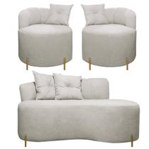 Kit Sofá Orgânico Grecia 2 Lugares 145cm e 2 Poltronas Linho Bouclê Bege SOFA STORE Kit Sofá Orgânico Grecia 2 Lugares 145cm e 2 Poltronas Linho Bouclê Bege SOFA STORE