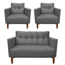 Kit Sofá Retrô 2 Lugares E 02 Poltronas Grafite