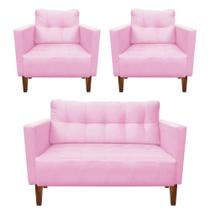 Kit Sofá Retrô 2 Lugares E 02 Poltronas Rosa Bebê