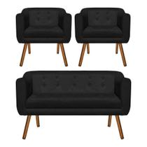 Kit Sofá Retrô Namoradeira 02 Lugares e 02 Poltronas Julia&8203 Suede Preto - D'Rossi Kit Sofá Retrô Namoradeira 02 Lugares e 02 Poltronas Julia&8203 Suede Preto - D'Rossi