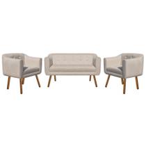 Kit Sofá Retrô Namoradeira 2 Lugares e 02 Poltronas Julia Suede Bege - D'Rossi