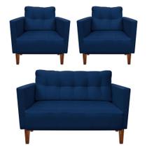 Kit Sofá Retrô Namoradeira 2 Lugares e 02 Poltronas Livia Suede Azul Marinho - D'Rossi Kit Sofá Retrô Namoradeira 2 Lugares e 02 Poltronas Livia Suede Azul Marinho - D'Rossi
