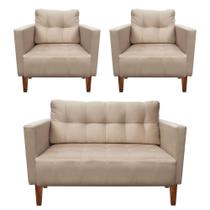 Kit Sofá Retrô Namoradeira 2 Lugares e 02 Poltronas Livia Suede Bege - D'Rossi Kit Sofá Retrô Namoradeira 2 Lugares e 02 Poltronas Livia Suede Bege - D'Rossi