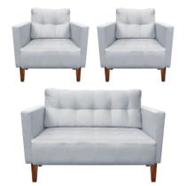 Kit Sofá Retrô Namoradeira 2 Lugares e 02 Poltronas Livia Suede Cinza - D'Rossi Kit Sofá Retrô Namoradeira 2 Lugares e 02 Poltronas Livia Suede Cinza - D'Rossi
