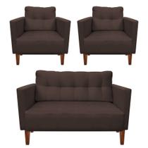 Kit Sofá Retrô Namoradeira 2 Lugares e 02 Poltronas Livia Suede Marrom - D'Rossi