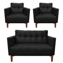 Kit Sofá Retrô Namoradeira 2 Lugares e 02 Poltronas Livia Suede Preto - D'Rossi