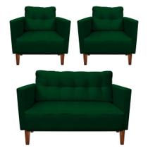Kit Sofá Retrô Namoradeira 2 Lugares e 02 Poltronas Livia Suede Verde - D'Rossi