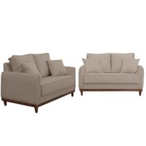 Kit Sofa Sena 2 e 3 Lugares Base de Madeira para Sala Hotel Linho Bege Kit Sofa Sena 2 e 3 Lugares Base de Madeira para Sala Hotel Linho Bege