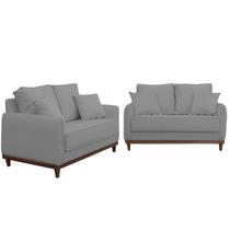 Kit Sofa Sena 2 e 3 Lugares Base de Madeira para Sala Hotel Linho Cinza - Ateliê do Conforto