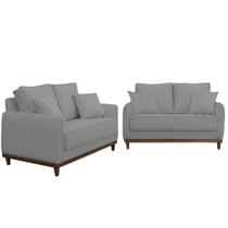 Kit Sofa Sena 2 e 3 Lugares Base de Madeira para Sala Hotel Linho Cinza Kit Sofa Sena 2 e 3 Lugares Base de Madeira para Sala Hotel Linho Cinza