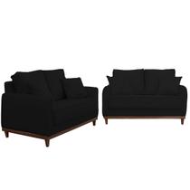Kit Sofa Sena 2 e 3 Lugares Base de Madeira para Sala Hotel Linho Preto