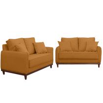 Kit Sofa Sena 2 e 3 Lugares Base de Madeira para Sala Hotel Linho Terra Cota Kit Sofa Sena 2 e 3 Lugares Base de Madeira para Sala Hotel Linho Terra Cota