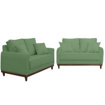 Kit Sofa Sena 2 e 3 Lugares Base de Madeira para Sala Hotel Linho Verde