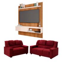 Kit Sofás Sandero 2 e 3 Lugares Paraná com Painel TV 55 Esmeralda Caemmun Kit Sofás Sandero 2 e 3 Lugares Paraná com Painel TV 55 Esmeralda Caemmun