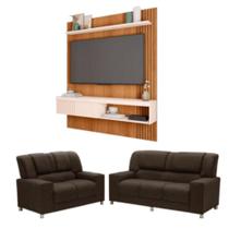 Kit Sofás Sandero Com Painel Esmeralda 55 Caemmun Marrom/freijo/off White
